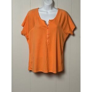 Axcess Liz Claiborne Orange Short Sleeve Henley Top Raglan Button Front Size XL
